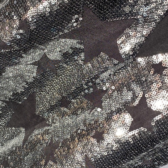 XOXO dress: A-line V-neck mini w silver sequins lined w black stars - L - Picture 13 of 16